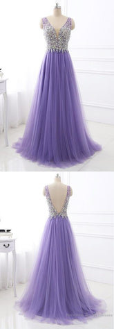 Lavender Tulle A-line Prom Dress Long Formal Dress for Wedding